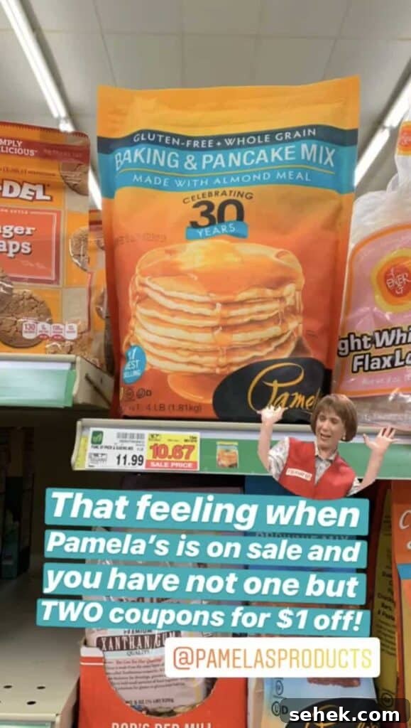 10 Budget-Friendly Gluten-Free Tips to Save Money 4 Pamela's Baking and Pancake mix on store shelf, sale price 10.67 before $2 coupon.