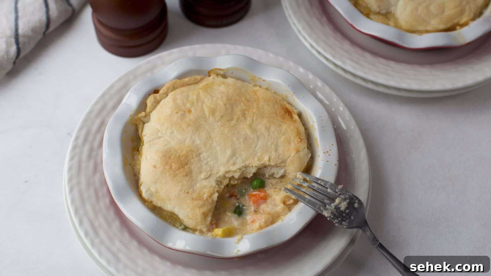 Seafood Pot Pie in small pie dish.