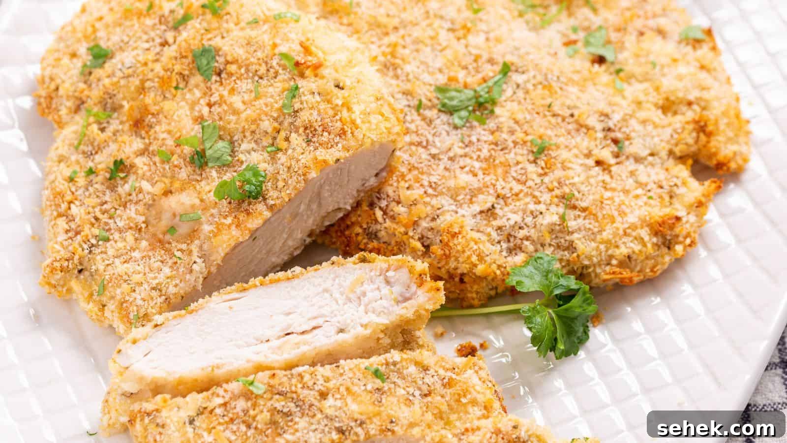 Panko chicken on a white plate.