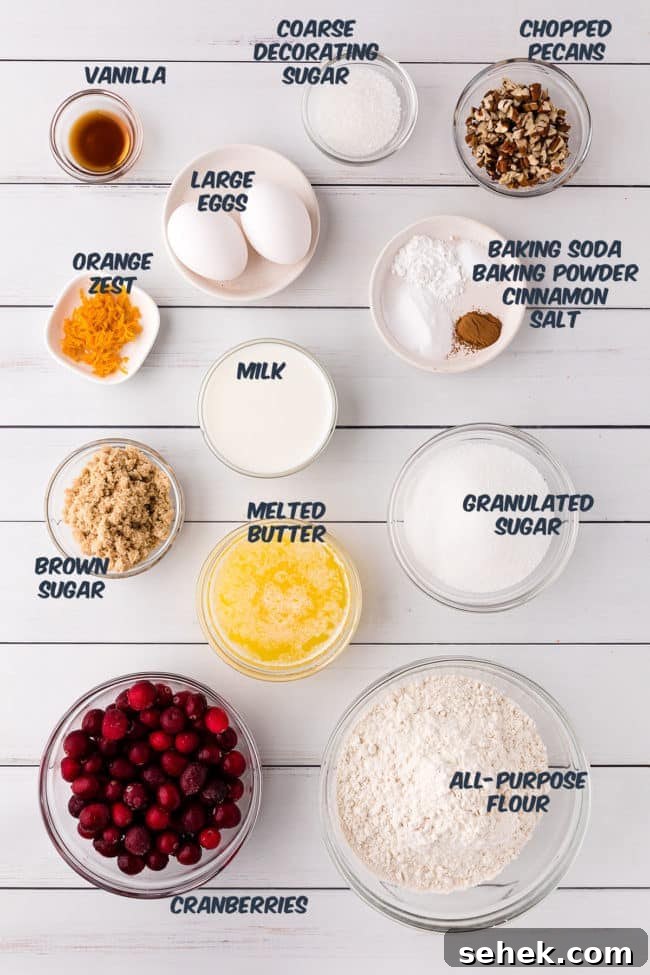 Cranberry Pecan Muffins: Perfect Bake Sale Treat 3 cranberry muffin ingredients on a counter in bowls