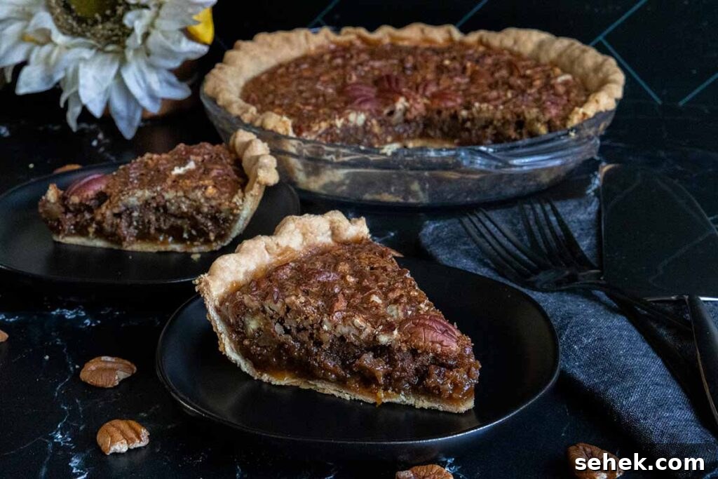 Irresistible Apple Butter Pie Recipe for Fall Baking 11 pecan pie slices on black plates