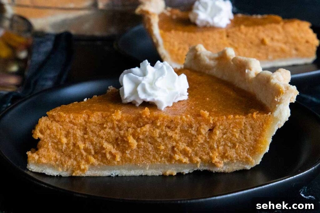 Irresistible Apple Butter Pie Recipe for Fall Baking 12 Slices of sweet potato pie on black plates