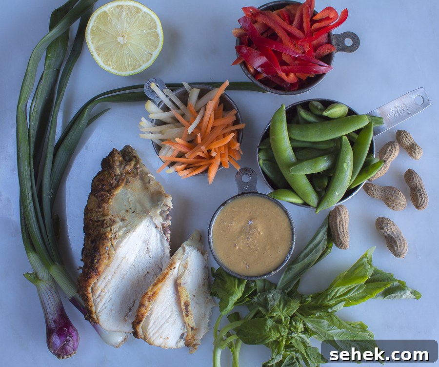 Thai Chicken Ramen Bowl with Veggies, Basil & Peanuts 4 Ingredients for the Ramen