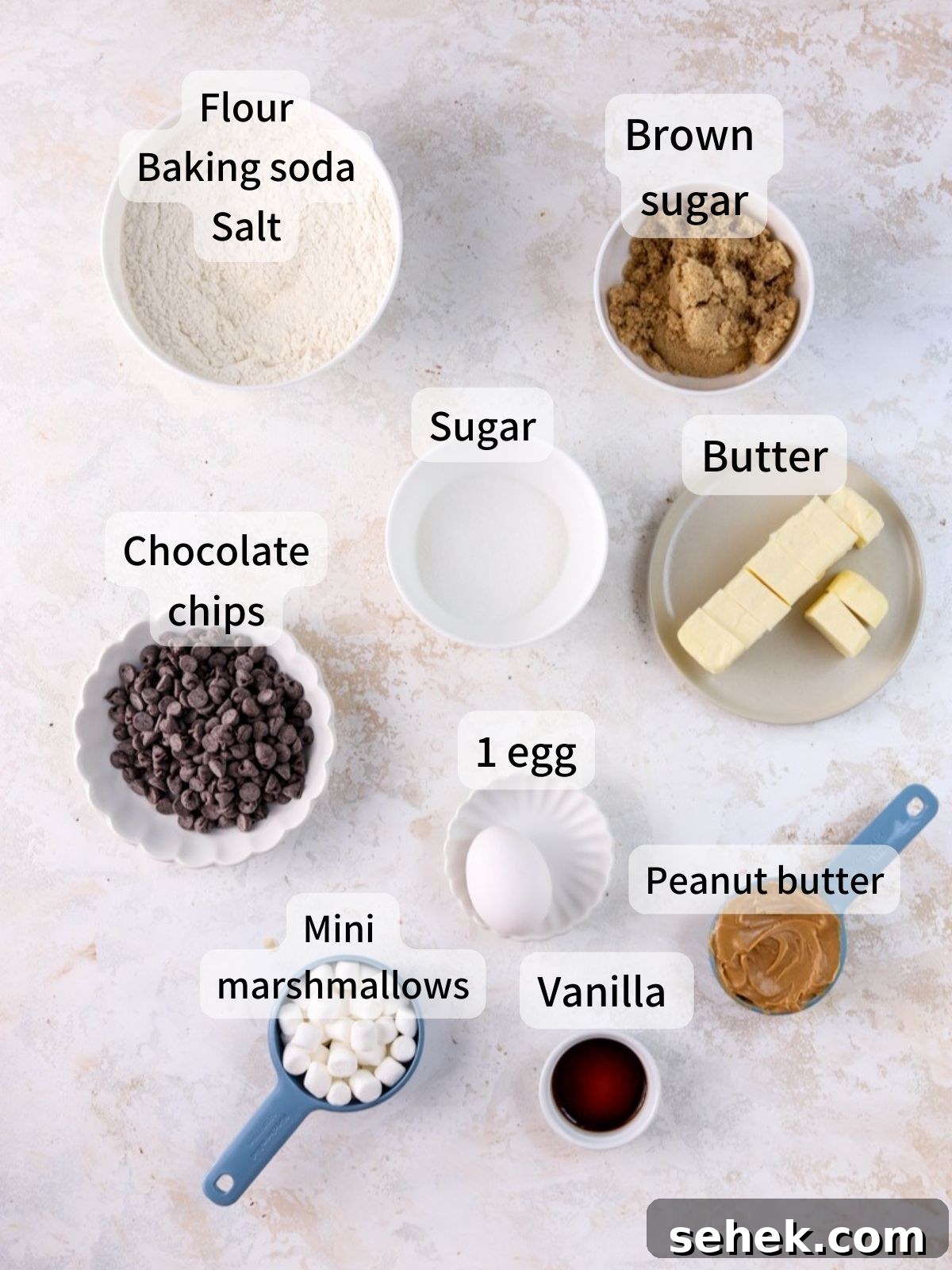 Peanut Butter Marshmallow Cookies Recipe for Soft, Chewy Treats 3 Labeled ingredients for peanut butter marshmallow cookies