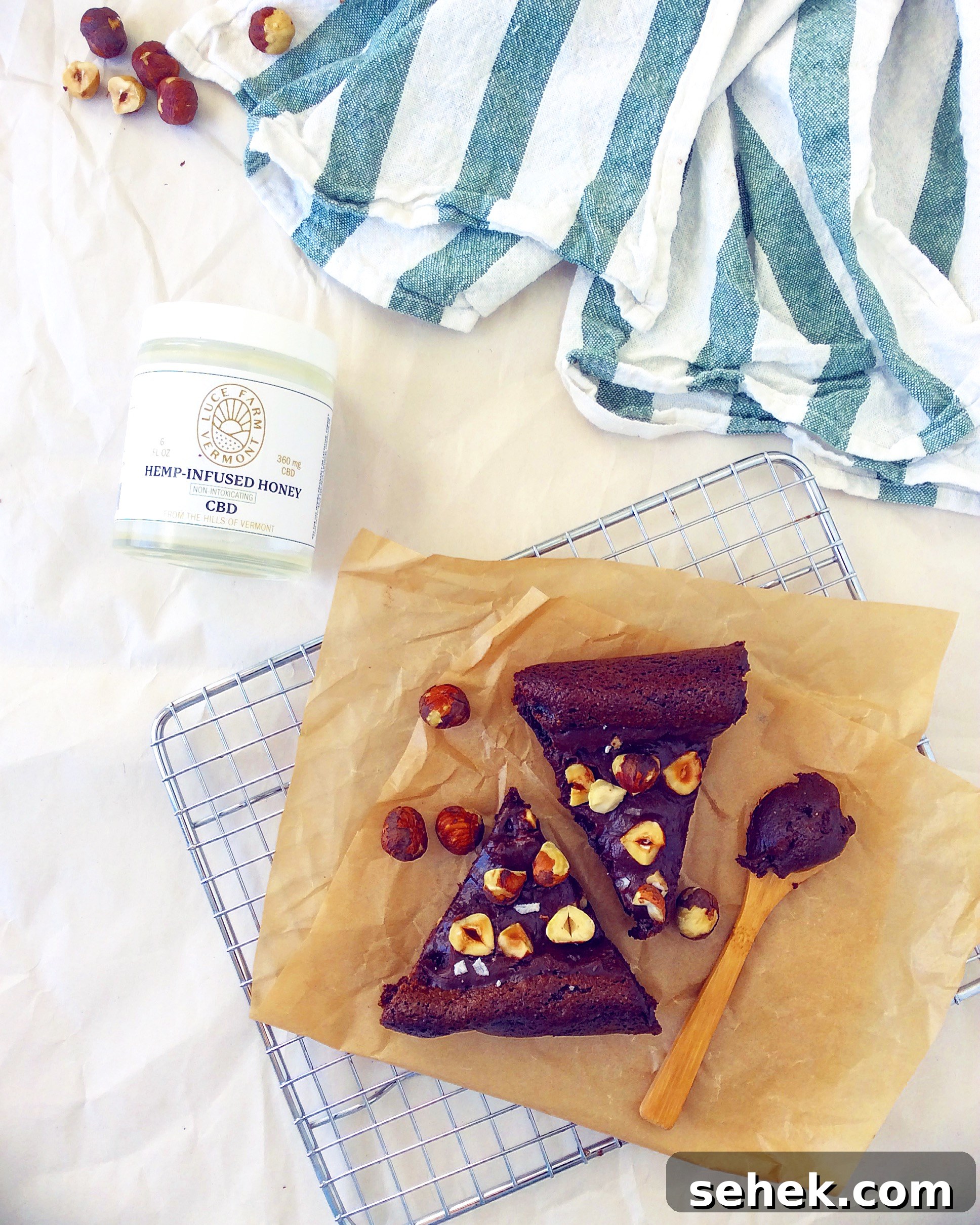 Flourless Hazelnut Brownies with Hemp Honey Ganache 5 Flourless Hazelnut Brownies with Hemp-Infused Honey Ganache