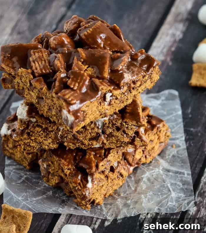 stack of smore cereal bars on waxed paper