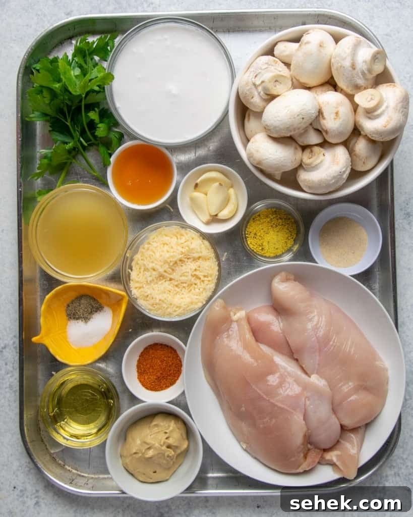 Creamy Dijon Chicken with Mushrooms and Garlic Herbs 4 ingredients to make mustard chicken