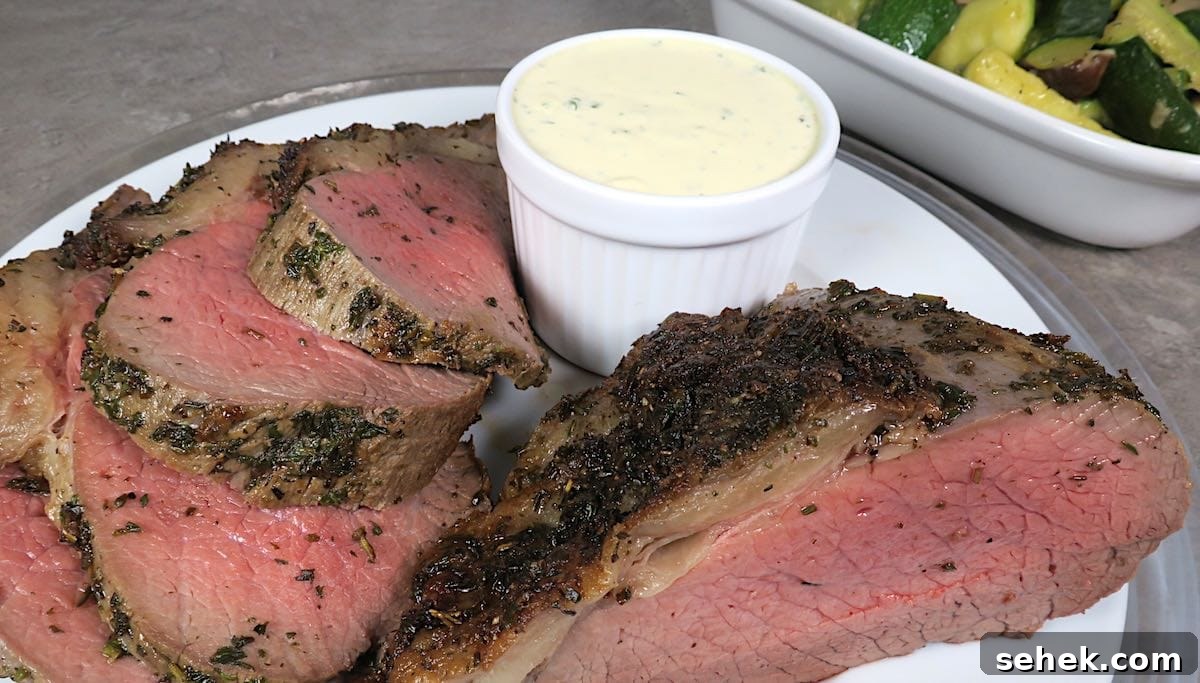 Herb-Crusted Beef with Brandy Mustard Sauce Recipe 2 Herb Crusted Beef with Brandy & Mustard Sauce