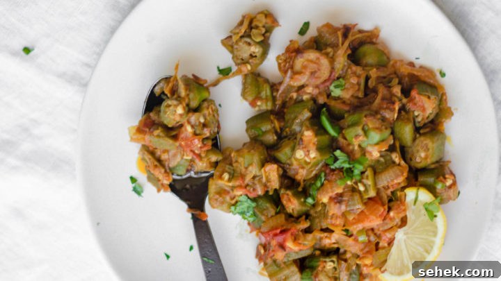 Okra Curry on a white plate