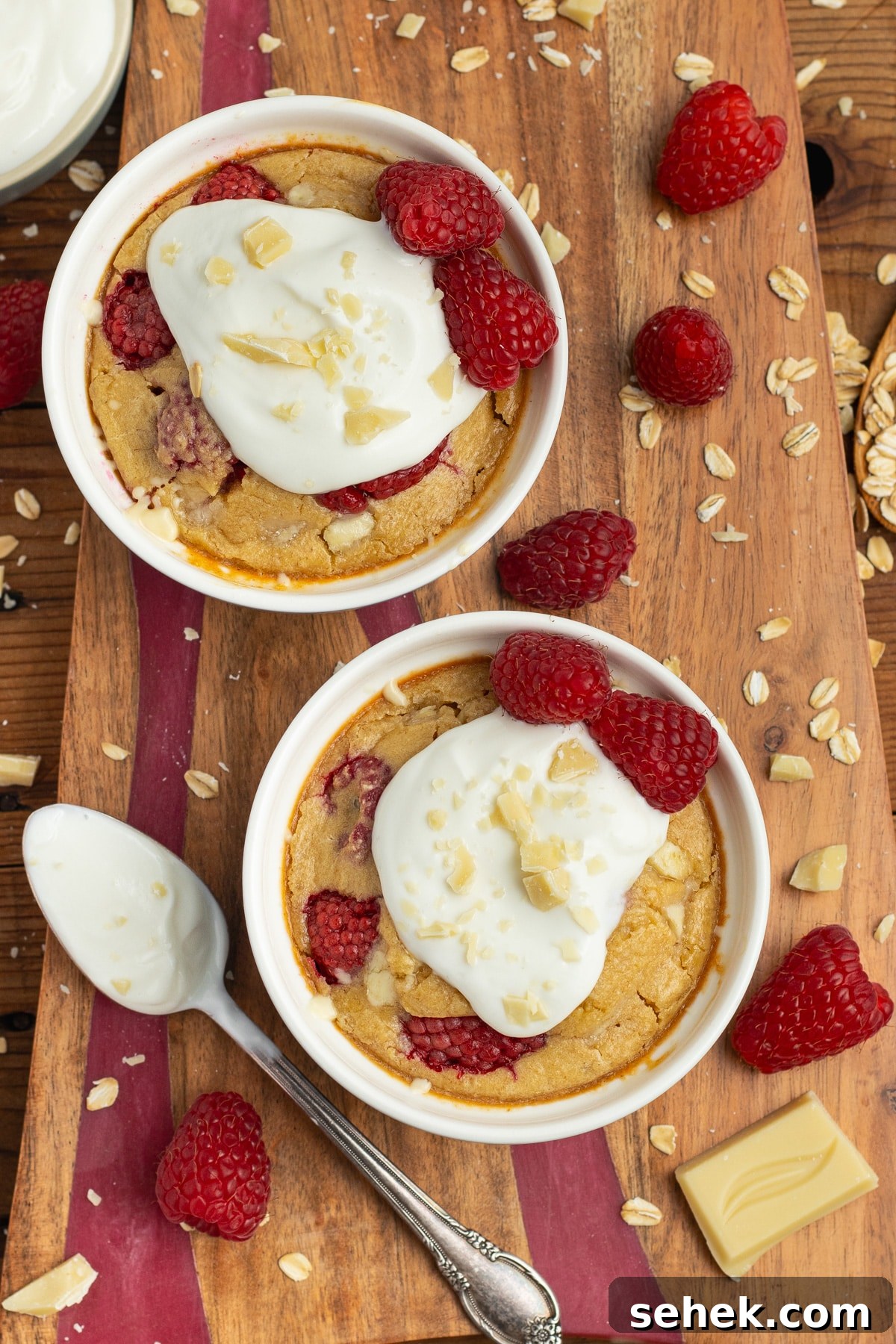 White Chocolate Raspberry Protein Baked Oats 3 This is a picture of two bowl of baked oats.