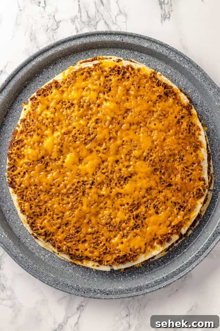Overhead view of vegan taco bake on pan