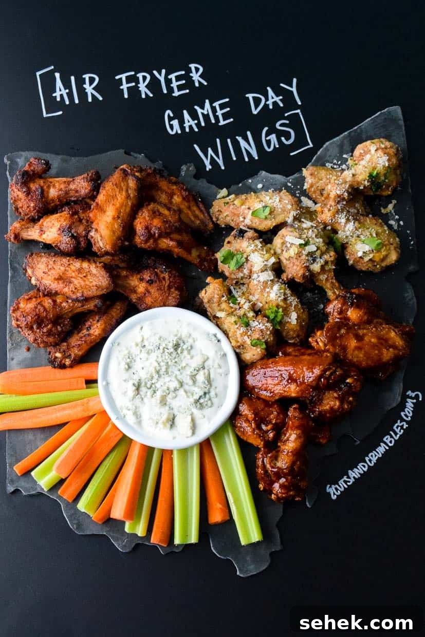 Crispy Air Fryer Wings for Game Day 2 Air Fryer Game Day Wings on Ohio shaped platter with title written on chalkboard
