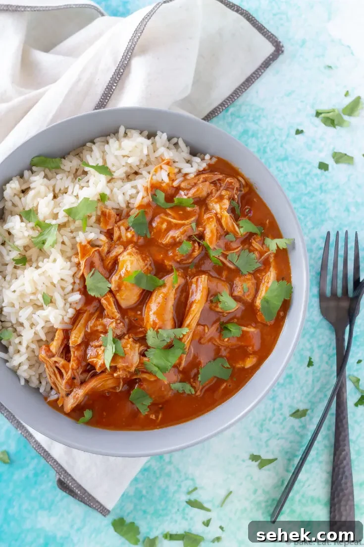 A bowl of Instant Pot butter chicken and rice.