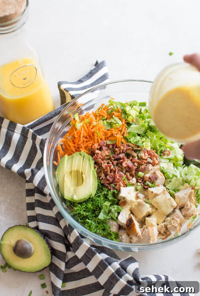 Farmhouse Chopped Chicken Salad with Creamy Herb Dressing 5 Farmhouse Chicken Chopped Salad ingredients and dressing.
