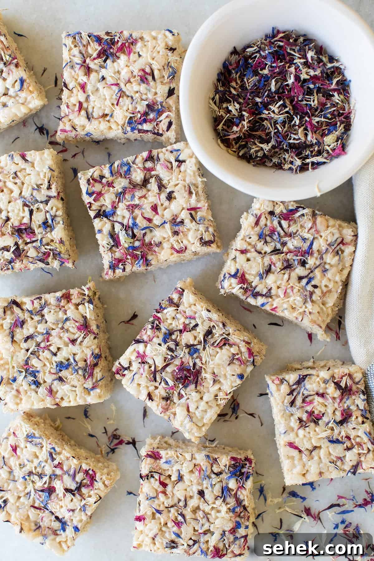Festive 4th of July treats topped with edible cornflower petals.