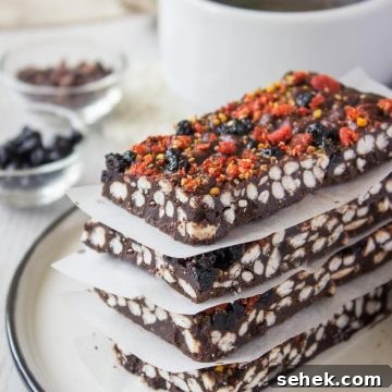 Raw Chocolate Peanut Butter Crunch Bars Recipe for No-Bake Treats 7 Raw Chocolate Peanut Butter Crunch Bars with puffed rice cereal