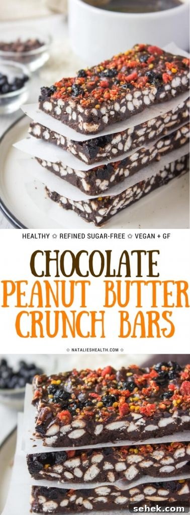 Raw Chocolate Peanut Butter Crunch Bars Recipe for No-Bake Treats 8 Raw Chocolate Peanut Butter Crunch Bars with puffed rice cereal