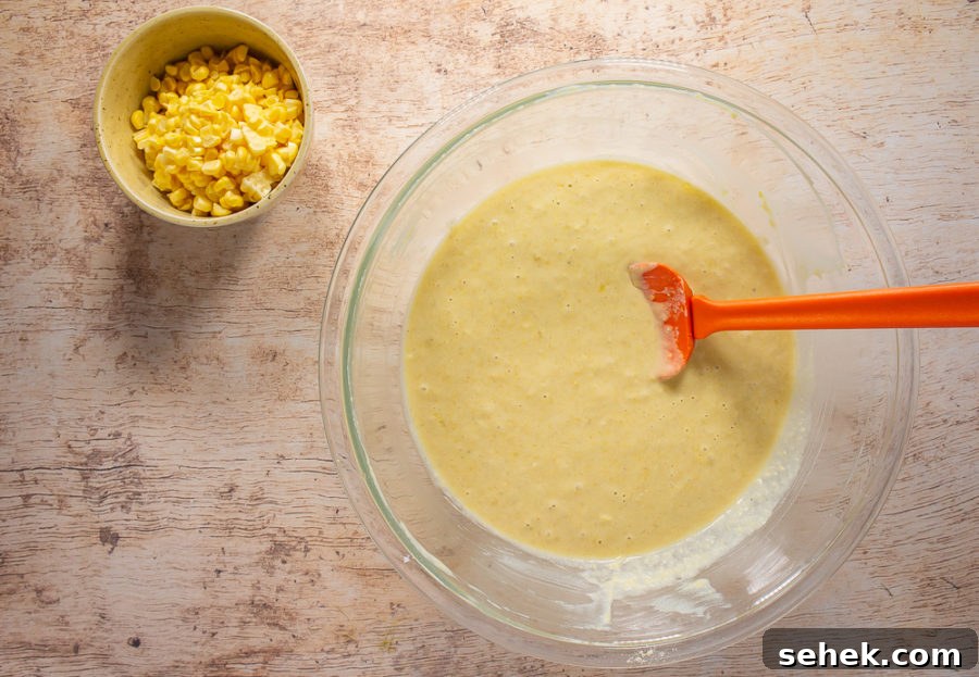 Classic Cornbread Muffins Made with Whole Kernel Corn 5 Bowl of cornbread muffin batter