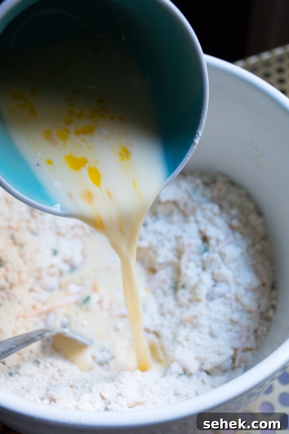 Smoked Cheddar and Pancetta Scones Recipe 7 Adding cream and eggs