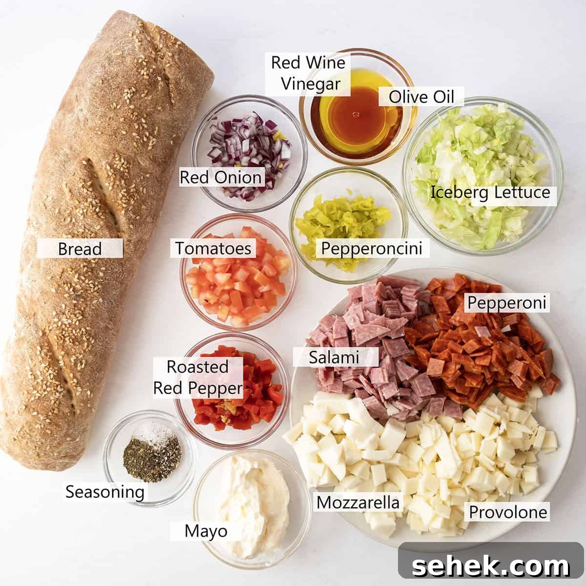 Classic Italian Chopped Sandwich Recipe for a Flavorful Sub 3 Ingredients for a chopped Italian salad.