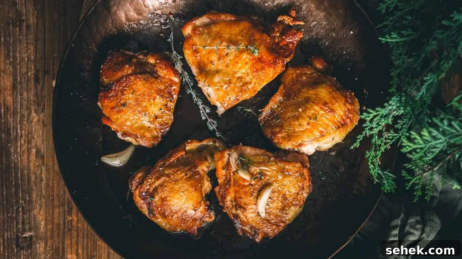 15 Quick Weeknight Dinners to Save You Time and Stress 3 Chicken thighs pan-seared until golden brown with crisp skin and tender inside.