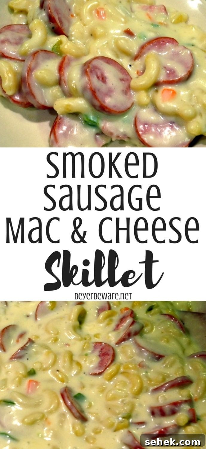 Smoked Sausage Mac and Cheese Skillet Recipe 4 This creamy recipe for smoked sausage mac and cheese is a one pot meal that is ready in less than 30 minutes for a hearty weeknight meal.