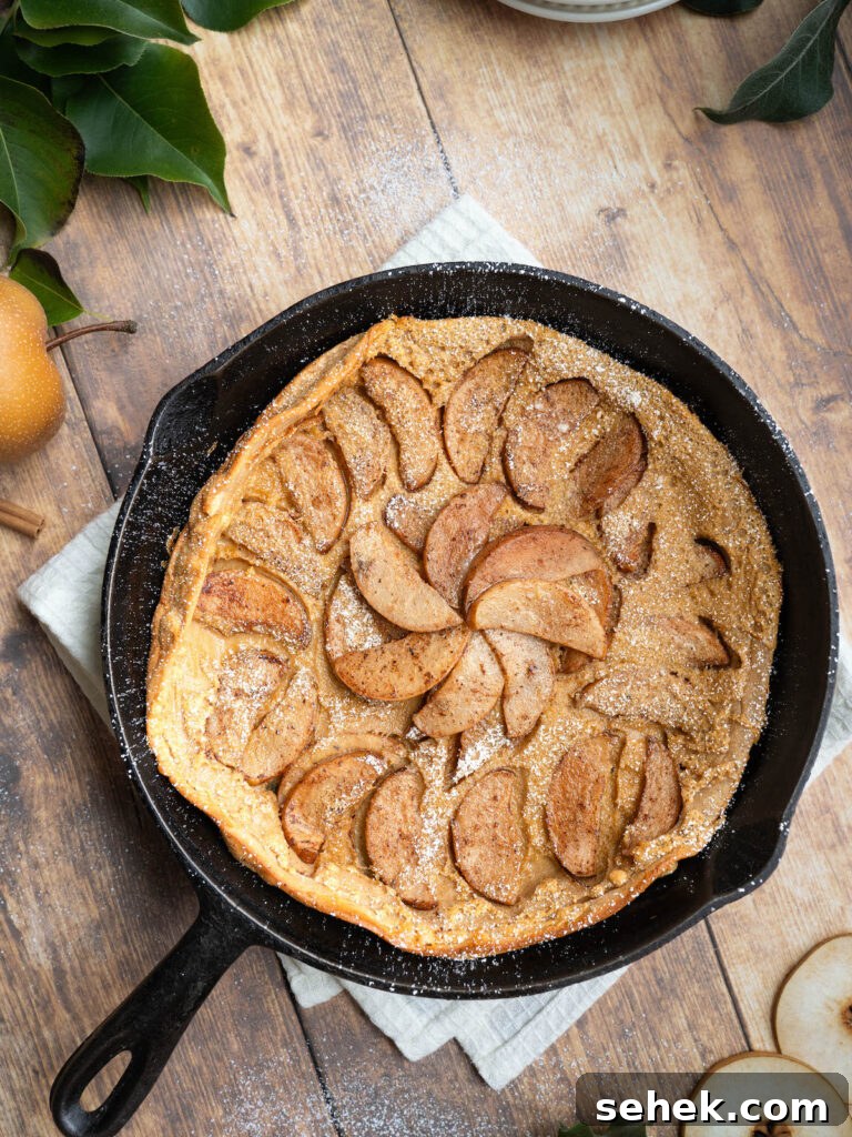 Brown Butter Pear Clafoutis Recipe with Caramelized Pears 2 Pear clafoutis made in a cast iron pan
