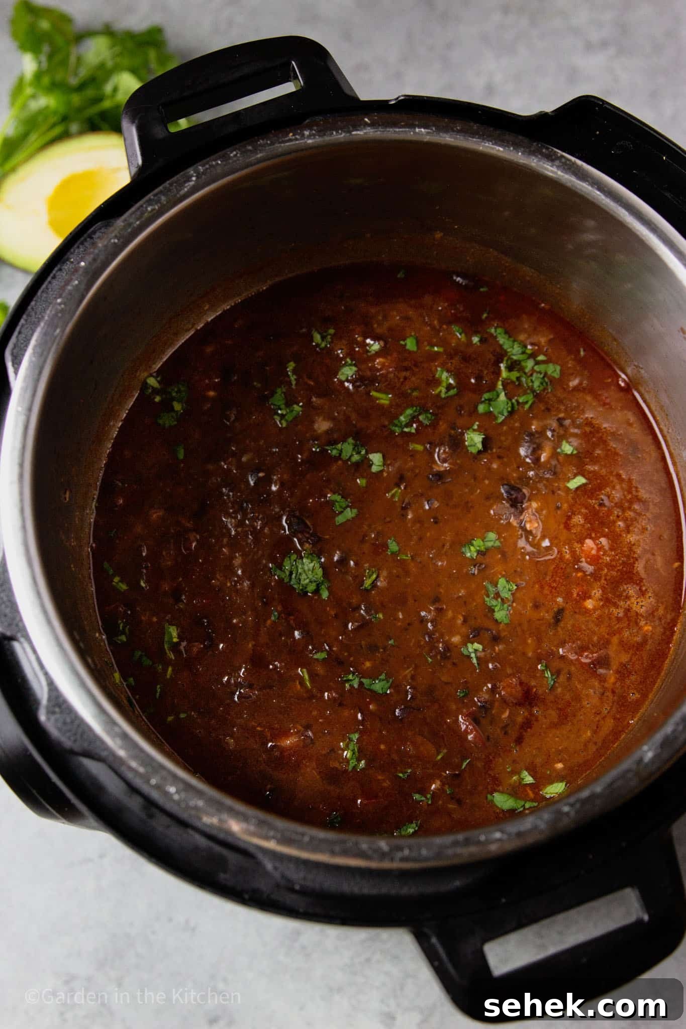 Instant Pot Brazilian Feijoada-Inspired Black Bean Soup 7 cooked black bean soup in an instant pot.