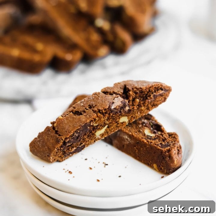 Chocolate and Coffee Biscotti on a plate.