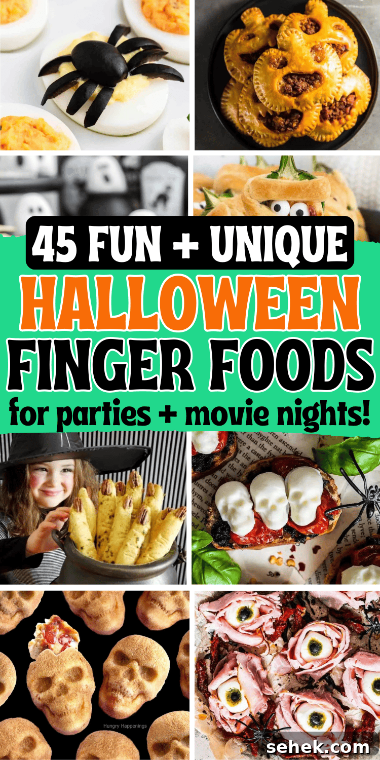 45 Spooky Halloween Finger Foods and Appetizers for Parties 48 Looking for some spooky finger foods for a Halloween party? You’ll love these quick easy Halloween themed appetizers and party snacks!