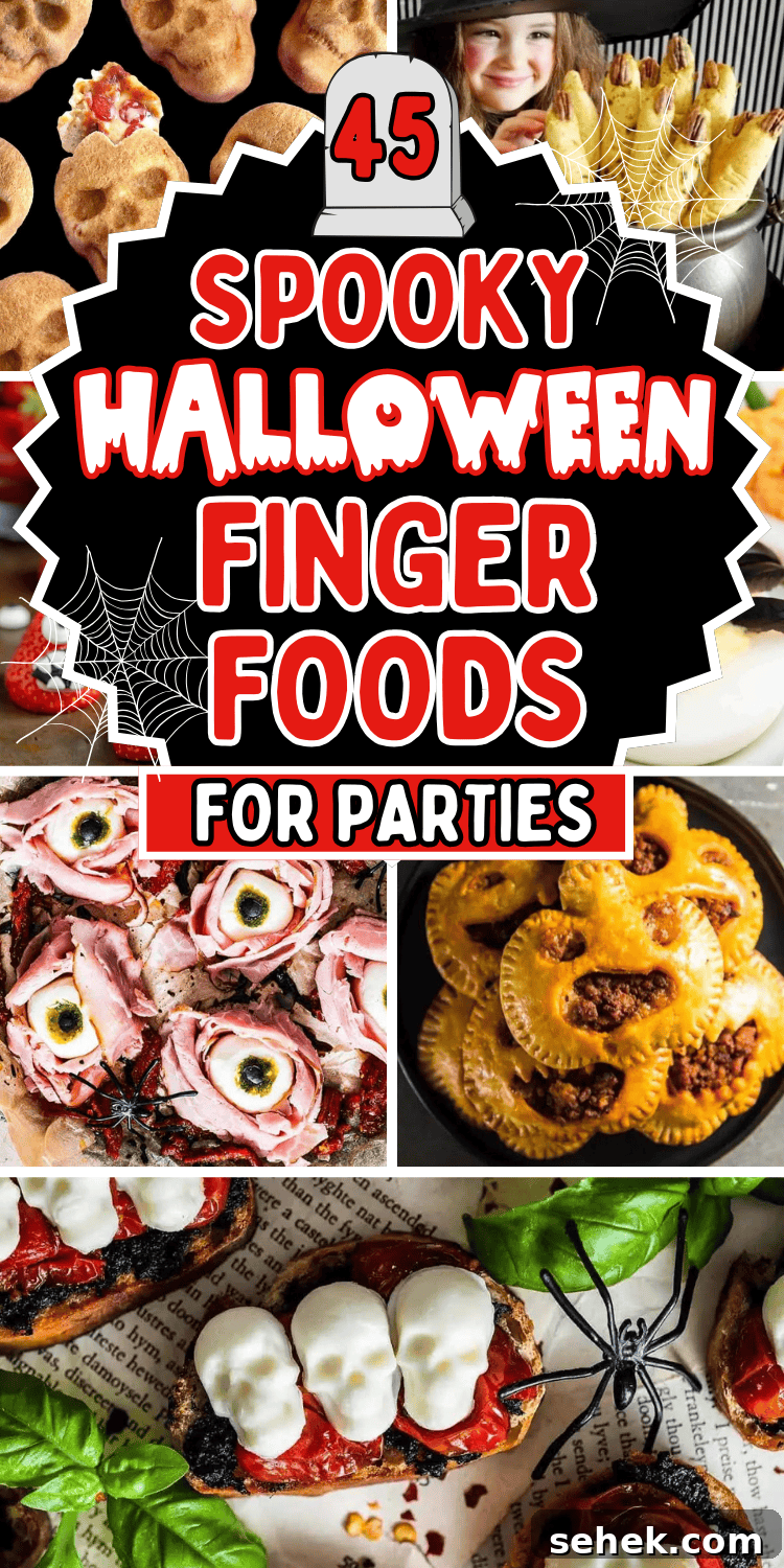45 Spooky Halloween Finger Foods and Appetizers for Parties 50 Looking for some spooky finger foods for a Halloween party? You’ll love these quick easy Halloween themed appetizers and party snacks!