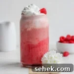 Creamy Raspberry Almond Milk Smoothie Recipe 2 A raspberry smoothie in a tall glass with whipped cream and a small bowl of raspberries in the background.