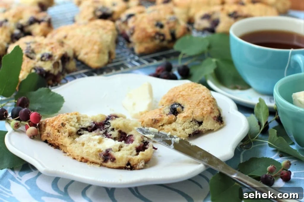saskatoon scones with a cup of afternoon tea