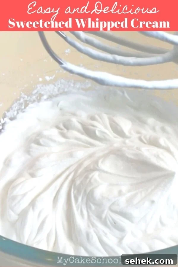 Easy and Delicious Sweetened Whipped Cream Filling and topping for cakes, cupcakes, and desserts! Easy and Delicious Sweetened Whipped Cream Filling and topping for cakes, cupcakes, and desserts!