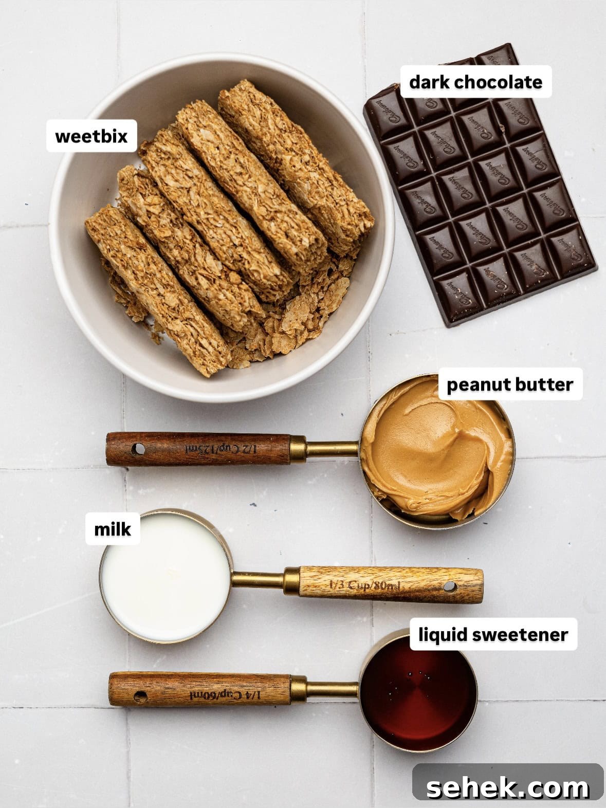 Ingredients needed to make peanut butter weetbix cups.