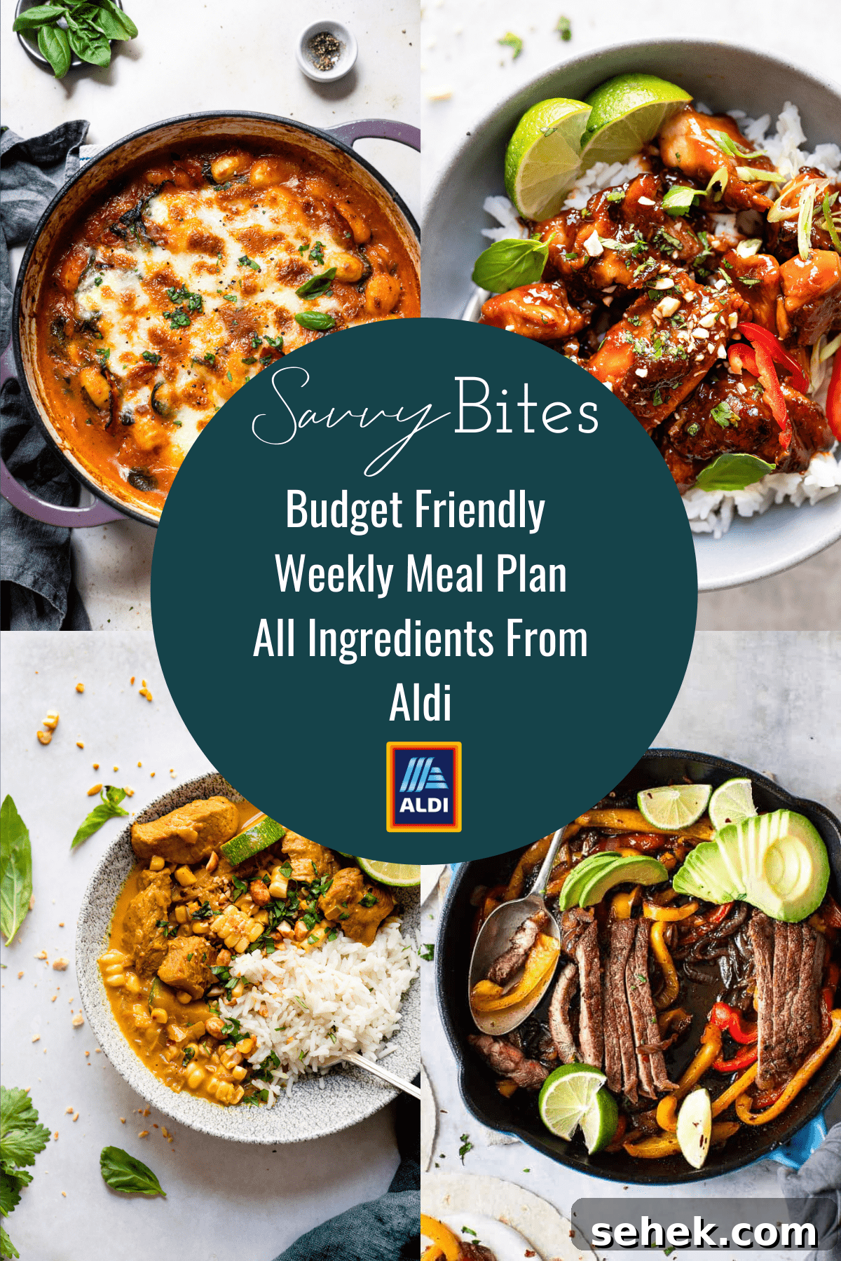 Aldi Meal Plan: Budget-Friendly Recipes + Free Shopping List 2 Aldi meal prep collage with text overlay