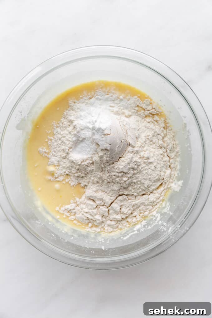 Moist Lemon Poppy Seed Muffins Recipe 6 flour, eggs and yogurt in a mixing bowl