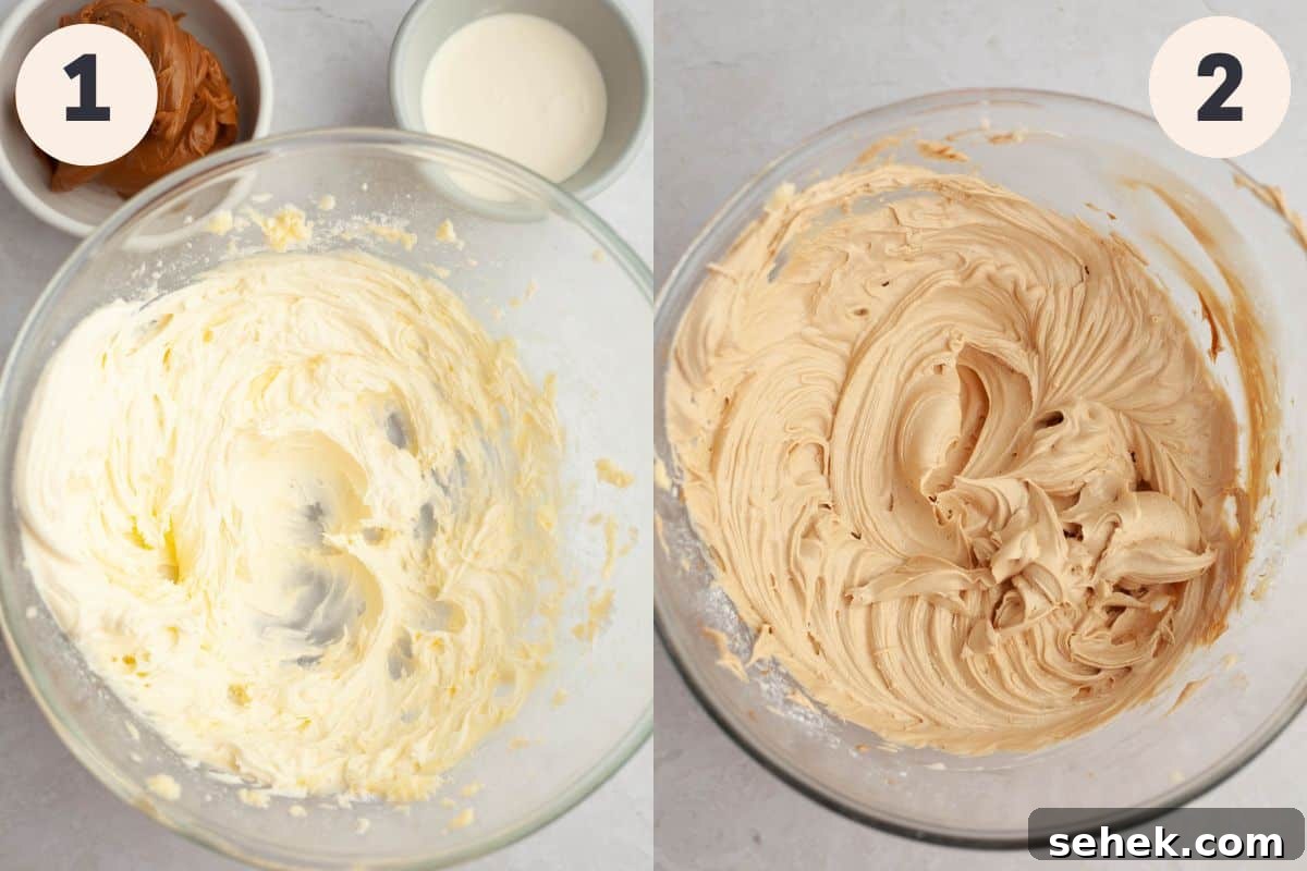 5-Ingredient Biscoff Buttercream Frosting 4 Steps 1 and 2 in the biscoff buttercream process.