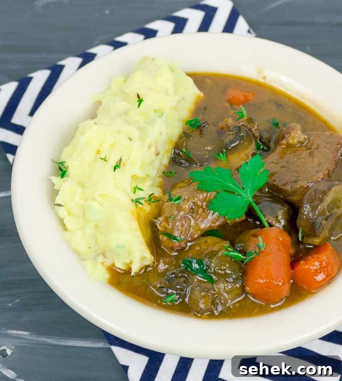 Guinness Beer Bread: Rustic Stout Loaf Recipe 6 Beef and Guinness Stew in white bowl with striped napkin