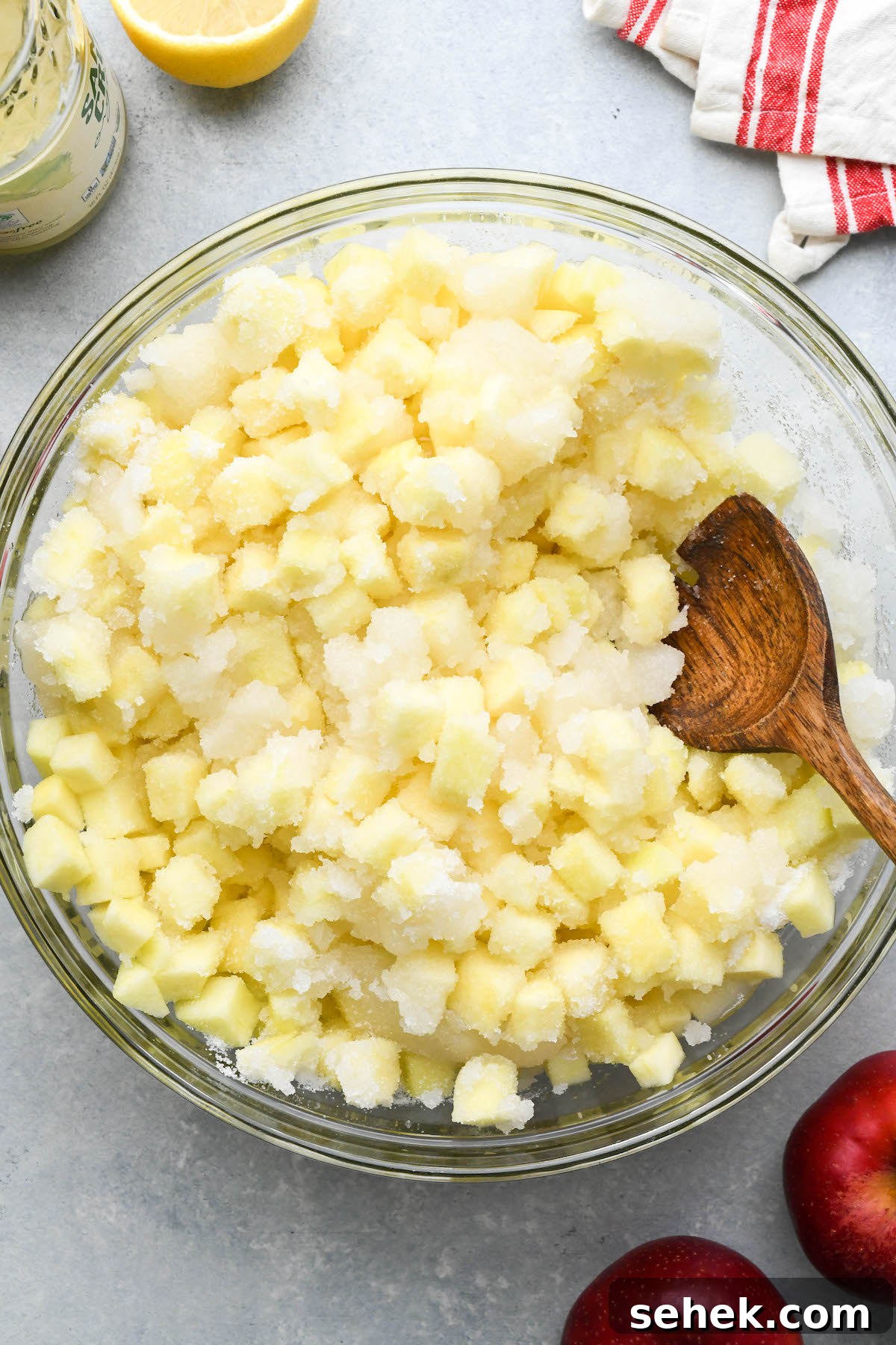 Homemade Spiced Apple Jam Recipe 5 Macerating Apples in Sugar for Apple Jam
