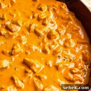 Creamy Indian Butter Chicken Recipe 15 close up overhead image of butter chicken