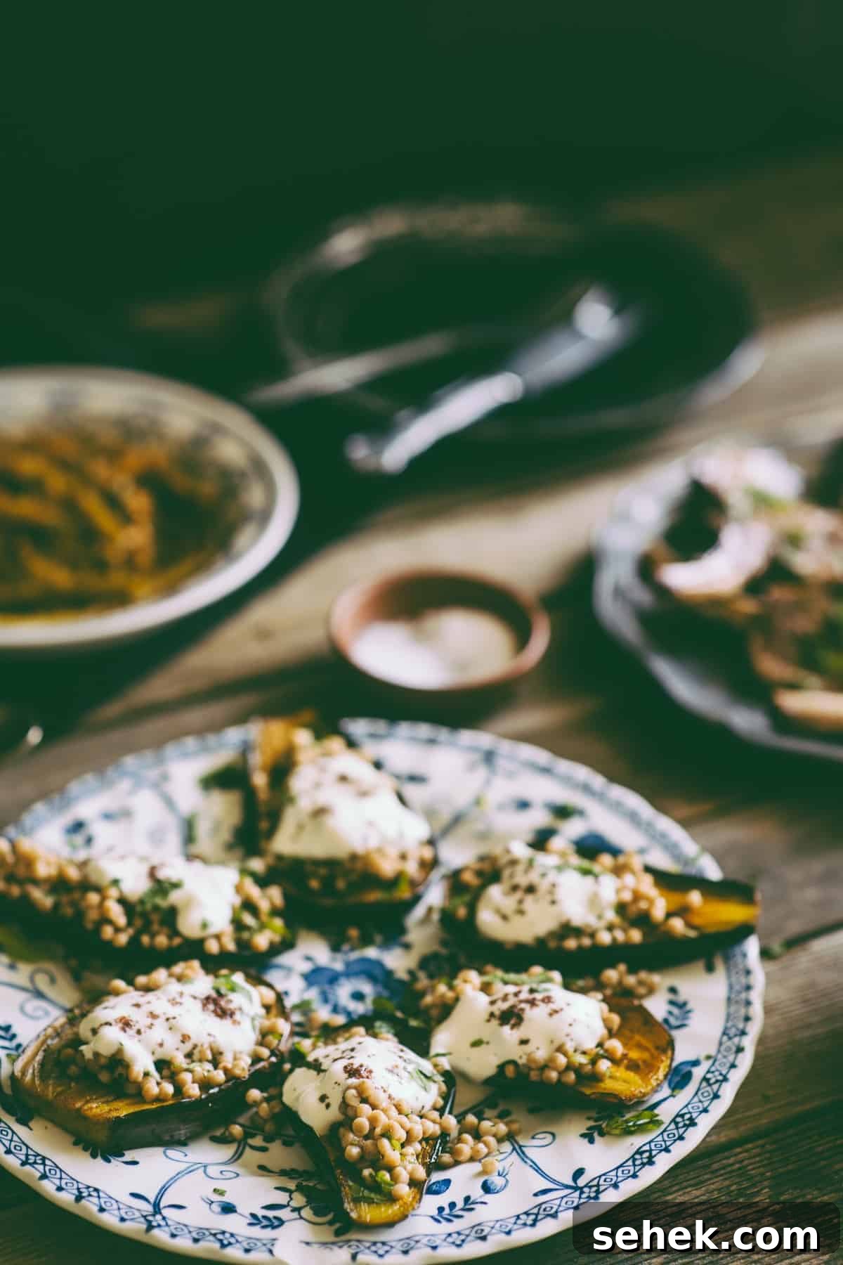 Israeli couscous stuffed eggplants Israeli couscous stuffed eggplants
