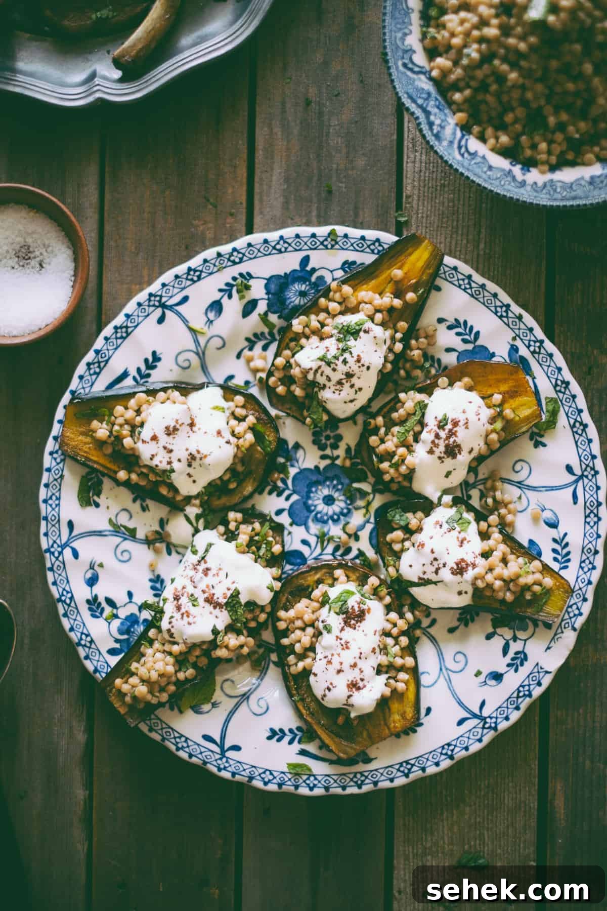 Israeli couscous stuffed eggplants Israeli couscous stuffed eggplants