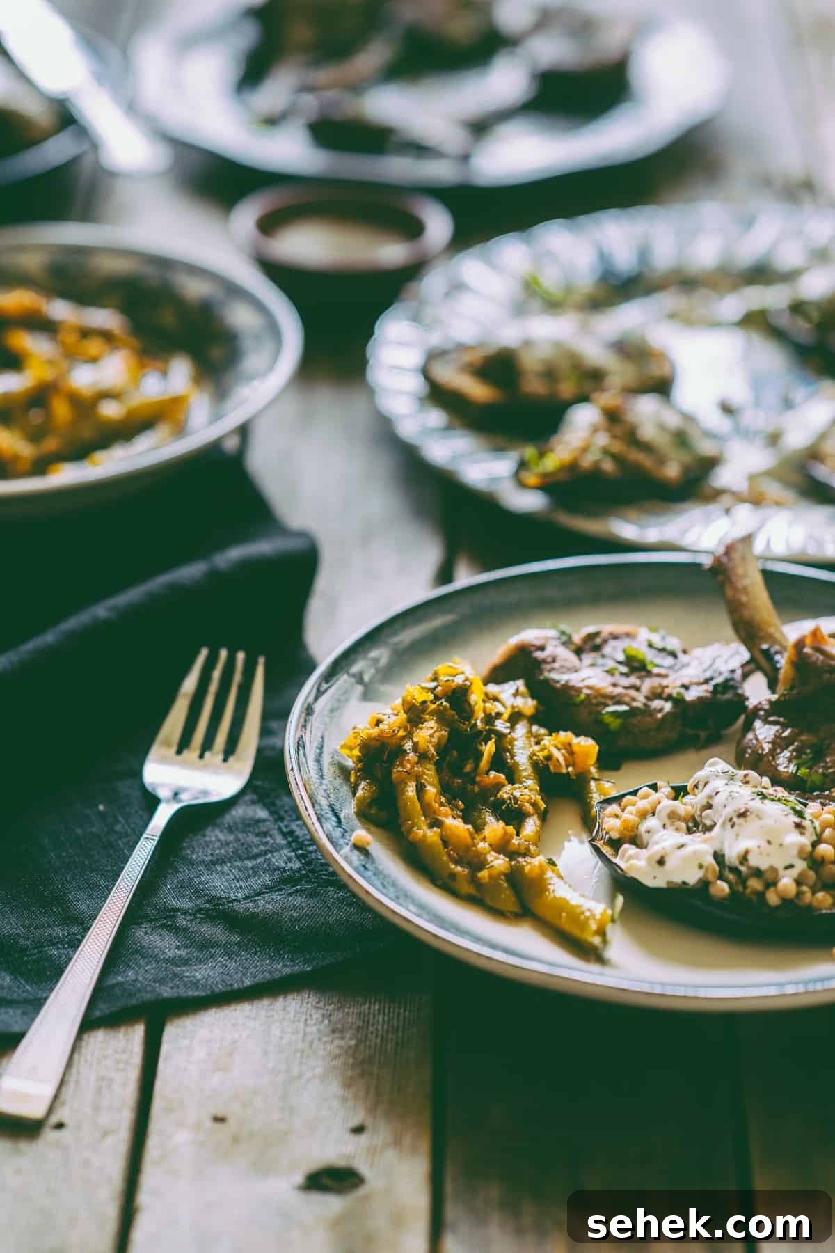 Lamb cutlets with stuffed eggplants Middle Eastern style lamb cutlets with Israeli couscous stuffed eggplants