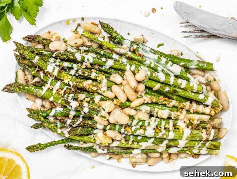 How to Cook Asparagus: Roasting, Sautéing and Steaming Tips 15 Air fryer asparagus with white beans and tahini sauce
