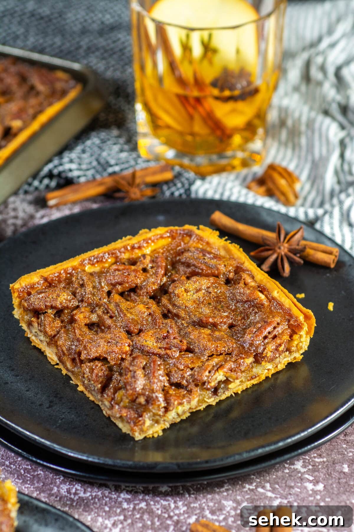 Classic Pecan Slab Pie with Buttery Crust 2 Pecan slab pie on a baking sheet