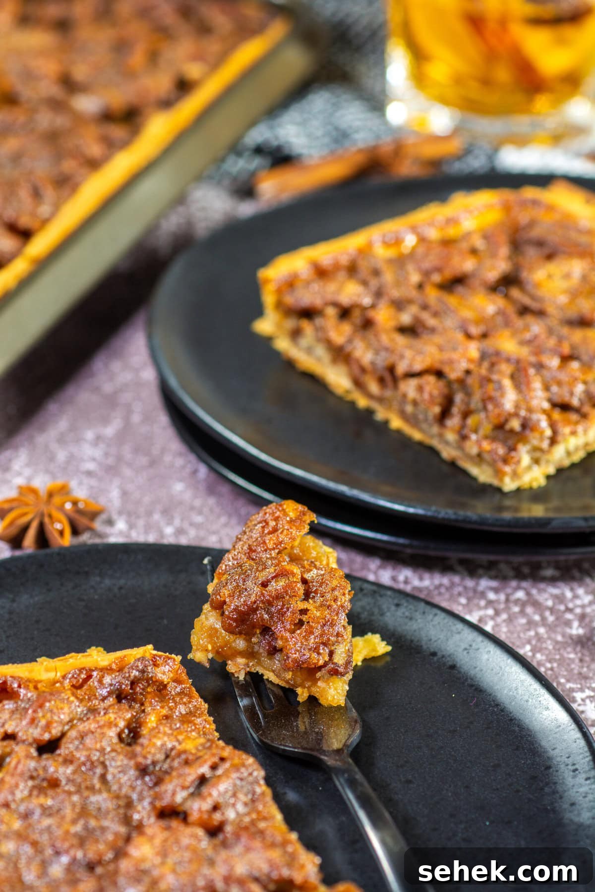 Classic Pecan Slab Pie with Buttery Crust 11 Golden pecan slab pie ready to serve