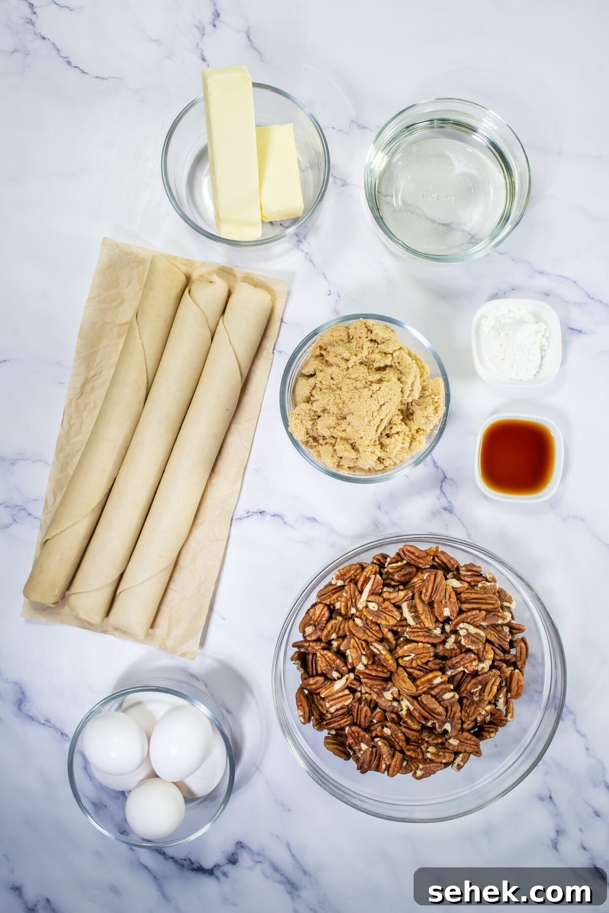 Classic Pecan Slab Pie with Buttery Crust 5 Pecan halves ready for filling