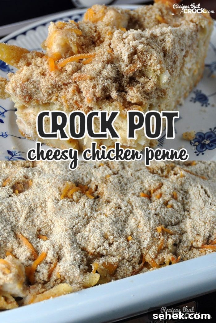Creamy Slow Cooker Chicken Penne with Cheese 4 This Crock Pot Cheesy Chicken Penne is always a crowd pleaser!