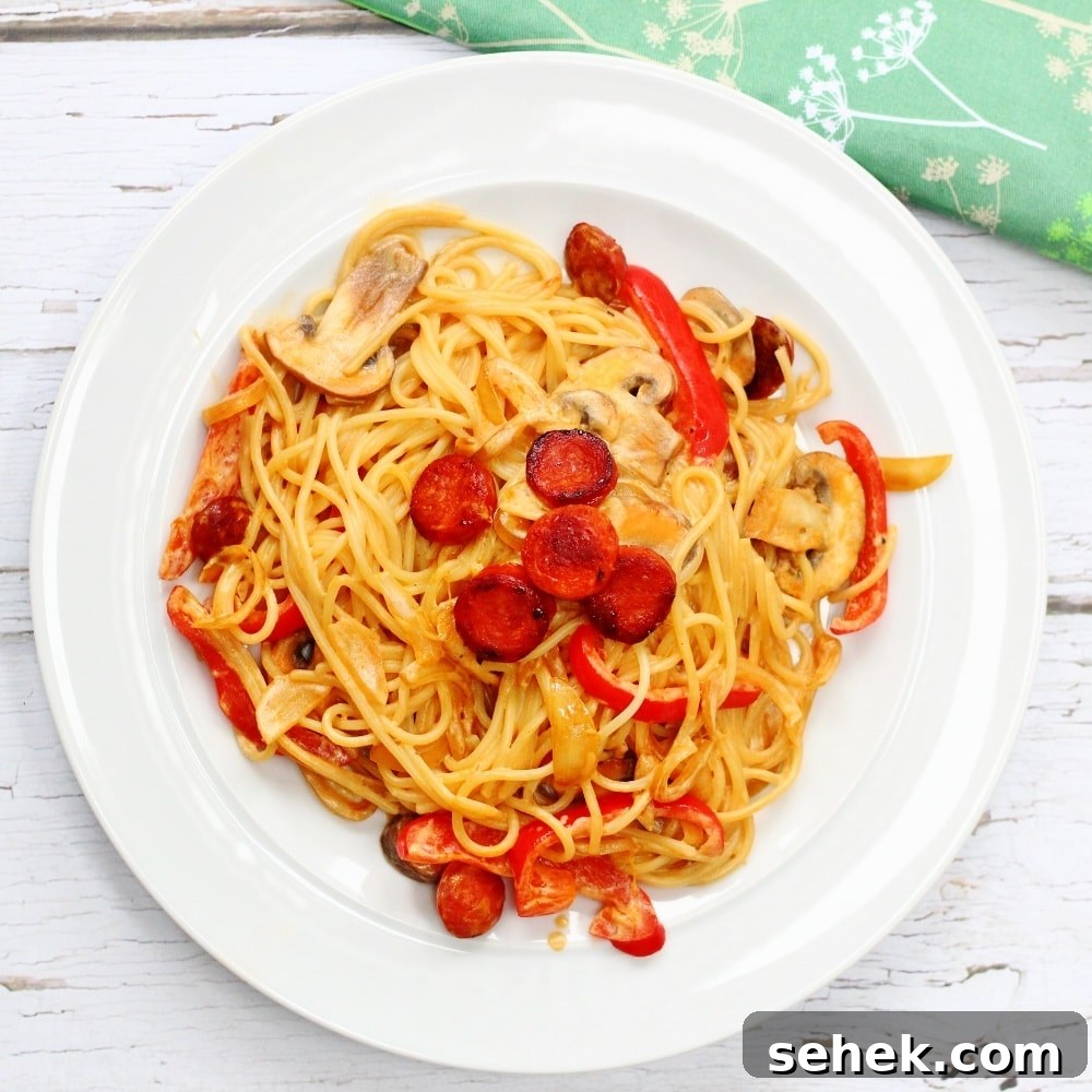 Creamy Chorizo Pasta - Quick Weeknight Dinner 2 Plate of creamy chorizo pasta